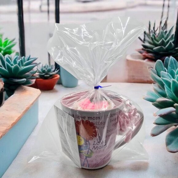 I Love Mom ✦ Ceramic Mug Candle ✦ Pink Rose Wax w/ Affirmation Wrap Handmade NWT - Picture 8 of 9